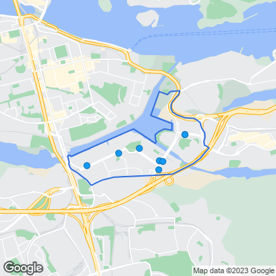 Karta med mäklarbyråer i Hammarby Sjöstad